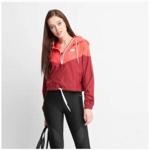 Nike Women's Burgundy & Orange Cropped Windbreaker Jacket with Hood Size L
